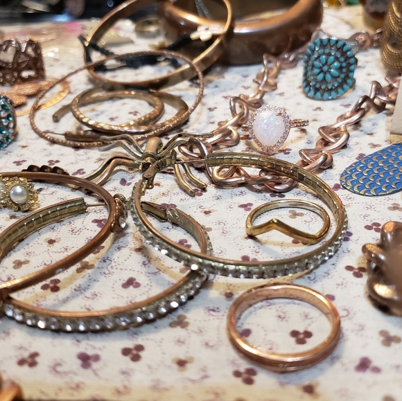 ESTATE Jewelry Lot Vintage Copper Rhinestones Rings - Picture 9 of 12